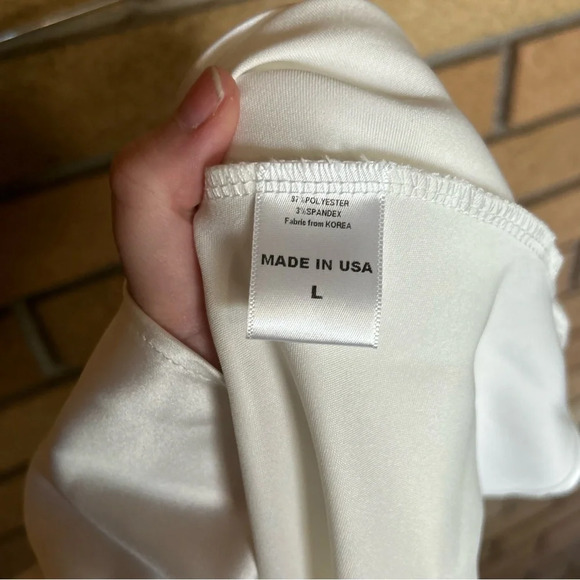 Renee C Women's Satin Midi Skirt Solid Ivory/White Slip On Size Large - Picture 6 of 7